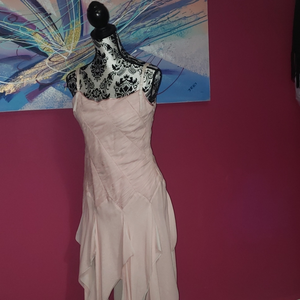 BCBGMaxAzria Pale Blush Asymmetrical Slip Dress